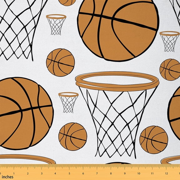 Castle Fairy Sport Basketball Boy Fabric by the Yard 2 Yards,Ball Gamer Room Decor Fabric by the Yard,Brown White Sewing Fabric,Luxury Bedroom Decor