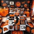 thumbnail image 1 of Castle Fairy Sport Basketball Collage Queen Comforter Set 3 Pieces, Geometric Plaid Comforter Sets Queen, Black Orange,Black Reversible,1 Comforter and 2 Pillowcases, 1 of 6