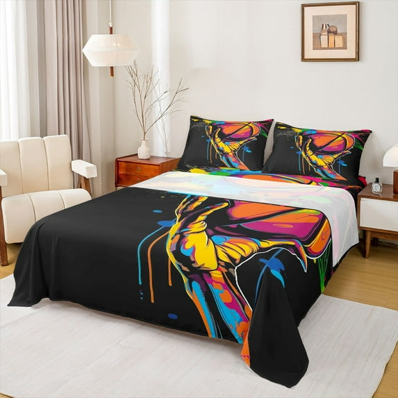 Castle Fairy Sport Basketball Twin Sheet Sets 3pcs for Kids Teens Adults,Ball Gamer Twin Fitted Sheet Microfiber,Abstract Graffiti Splash Breathable Flat Sheet,Microfiber Bedroom Decor