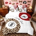 thumbnail image 1 of Castle Fairy Sport Billiards King Bedding 7pcs, Retro Cheetah Print King Bed in a Bag, Brown Red White, 1 of 7