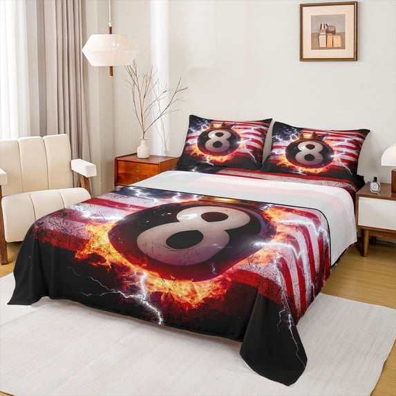 Castle Fairy Sport Billiards Queen Sheet Sets,Abstract Flame Snooker Bed Set