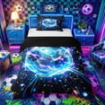thumbnail image 1 of Castle Fairy Sport Blue Soccer Twin Duvet Cover, Abstract Purple Lightning Twin Bedding,Black Reversible,2pcs,1 Duvet Cover and 1 Pillowcase, 1 of 6