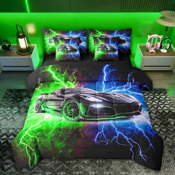 Castle Fairy Sport Car Twin Bedding Sets for Adults,Speed Race Car Bedding Comforter Set
