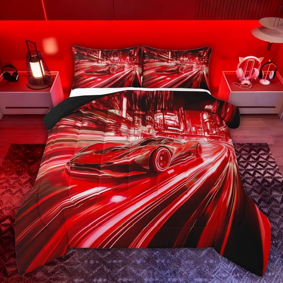 Castle Fairy Sport Car Twin Comforter Sets for Children Adults,Speed Race Car Bedding Set