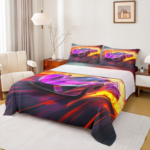 Castle Fairy Sport Car Twin Sheet Sets for Children Teens Adults,Speed Race Car Bedding