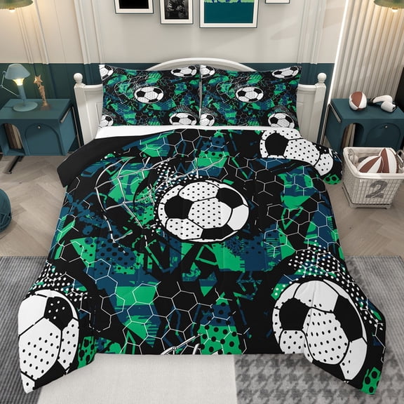 Castle Fairy Sport Gamer Soccer Bedding Comforter Set 2pcs for Boys Girls,Graffiti Splash Twin Comforter Sets Microfiber,Abstract Geometric Honeycomb Breathable Bedding Set,Microfiber Bedroom Decor