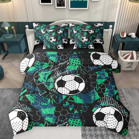 Castle Fairy Sport Gamer Soccer Bedding Comforter Set 7pcs for Boys Girls,Graffiti Splash Queen Bedding Sets Super Cozy,Abstract Geometric Honeycomb Queen Sheet Sets,Microfiber Bedroom Decor