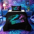 thumbnail image 1 of Castle Fairy Sport Handball Twin Comforter Sets 2pcs, Gradient Graffiti Splash Bedding Set, Black Teal Pink,Black Reversible,1 Comforter and 1 Pillowcase, 1 of 6