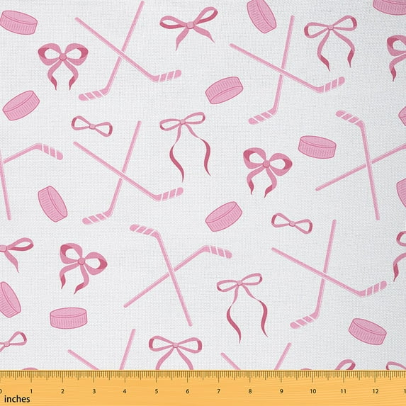 Castle Fairy Sport Ice Hockey Fabric by the Yard 3 Yards for Teens,Pink Bow Sewing Fabric,Ball Gamer Fabric for Sewing,Super Cozy Room Decor