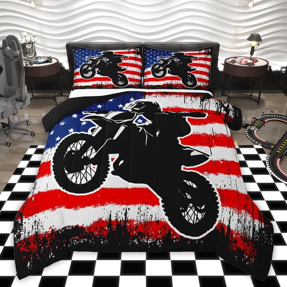 Castle Fairy Sport Motorcycle Queen Comforter Set,American Flag Bedding Comforter Set