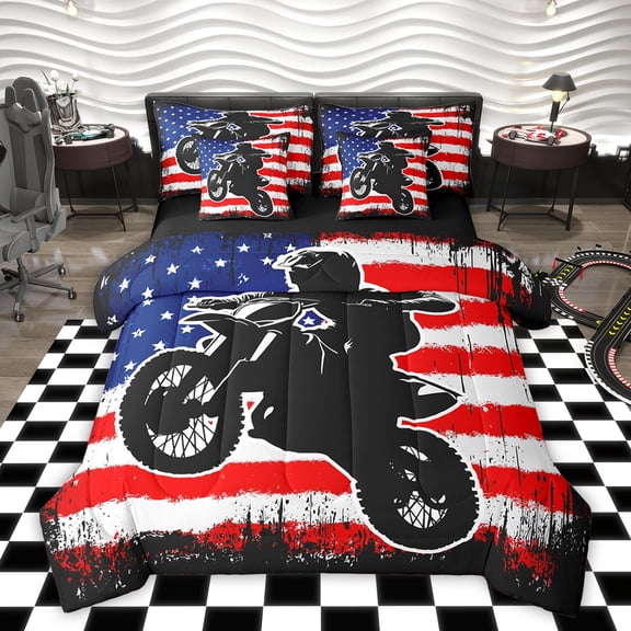 Castle Fairy Sport Motorcycle Twin Bedding Sets,American Flag Bedding Comforter Set
