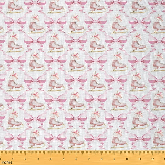 Castle Fairy Sport Roller Skating Fabric by the Yard 5 Yards for Teens,Pink Bow Fabric for Sewing,Ball Gamer Home Decor Fabric by the Yard,Super Cozy Room Decor