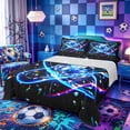 thumbnail image 1 of Castle Fairy Sport Soccer Bed Sheets 4-Piece, Abstract Crystal Football Full Size Sheets, Black Blue White,1 Fitted Sheet, 1 Flat Sheet and 2 Pillowcases, 1 of 6