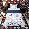 thumbnail image 1 of Castle Fairy Sport Soccer Football Basketball Twin Duvet Cover, Vintage Ball Game Twin Bedding, White Navy Blue,Navy Blue Reversible,2pcs,1 Duvet Cover and 1 Pillowcase, 1 of 6