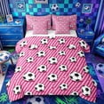 thumbnail image 1 of Castle Fairy Sport Soccer King Bedding 7pcs, Geometric Stripes King Bed in a Bag, Black White Pink, 1 of 7