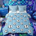 thumbnail image 1 of Castle Fairy Sport Soccer King Bedding 7pcs, Geometric Stripes Stars Pirnt King Bed in a Bag, Black White Blue, 1 of 7