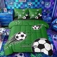 thumbnail image 1 of Castle Fairy Sport Soccer King Bedding 7pcs, Vintage Stars Print King Bed in a Bag, Black Green,Black Reversible, 1 of 7