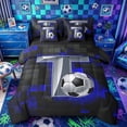 thumbnail image 1 of Castle Fairy Sport Soccer Print Full Size Bedding Sets 7 Pieces, Futuristic Letter T Full Size Bed in a Bag, Silver Black Blue,Black Reversible, 1 of 7