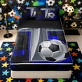 thumbnail image 1 of Castle Fairy Sport Soccer Print Zipper Full Size Comforter Sets with Fitted Sheet and 2 Pillowcases, Futuristic Letter T Zipper Bedding Set, Silver Black Blue,4pcs,Black Reversible, 1 of 6