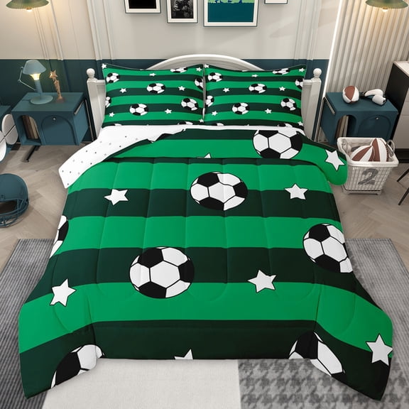 Castle Fairy Sport Soccer Twin Comforter Sets,Stripes Stars Bedding Set,Sport Bedding Set