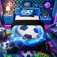 thumbnail image 1 of Castle Fairy Sport Soccer Twin Duvet Cover, Abstract Lightning Twin Bedding, Blue Black,Black Reversible,2pcs,1 Duvet Cover and 1 Pillowcase, 1 of 6