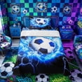 thumbnail image 1 of Castle Fairy Sport Soccer Twin Sheets 3pcs, Abstract Lightning Bedding, Blue Black,1 Fitted Sheet, 1 Flat Sheet and 1 Pillowcase, 1 of 6