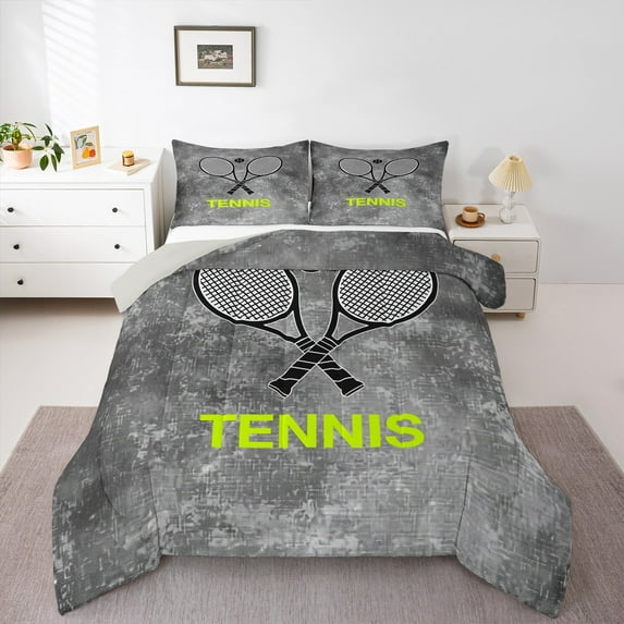 Castle Fairy Sport Tennis 2pcs Bedding Comforter Set,Ball Gamer Twin Comforter Sets,Abstract Vintage Breathable Bedding Set,Lightweight Gamer Room Decor,Reversible