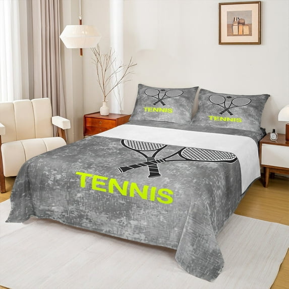 Castle Fairy Sport Tennis 4-Piece Full Size Sheets,Ball Gamer Bed Sheets,Abstract Vintage Lightweight Sheet Sets,Lightweight Gamer Room Decor