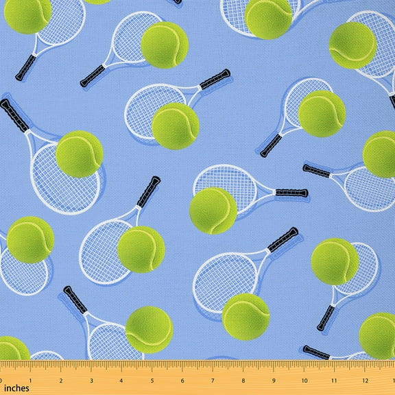 Castle Fairy Sport Tennis Fabric by the Yard 1 Yard for Teenagers,Blue Green Home Decor Fabric by the Yard,Ball Gamer Room Decor Fabric by the Yard,Super Cozy Room Decor