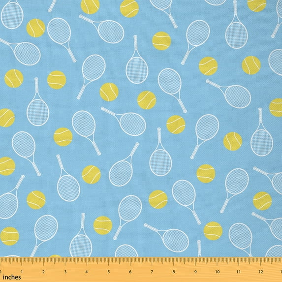 Castle Fairy Sport Tennis Fabric by the Yard 1 Yard for Teenagers,Blue Yellow Home Decor Fabric by the Yard,Ball Gamer Room Decor Fabric by the Yard,Super Cozy Room Decor