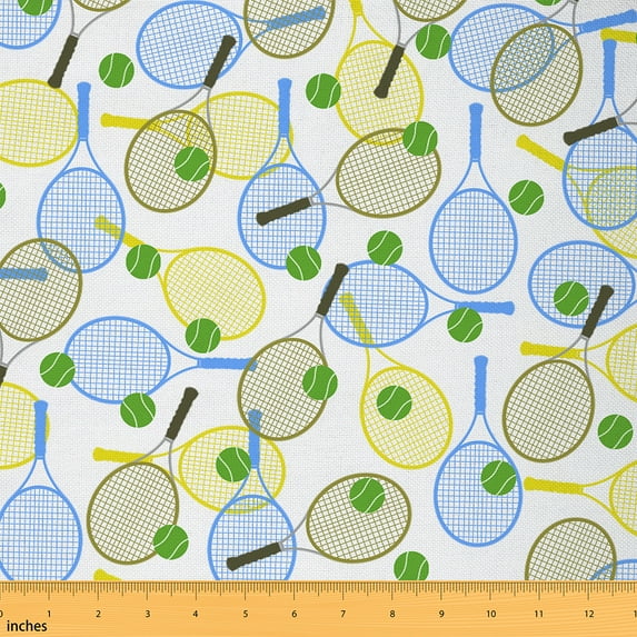 Castle Fairy Sport Tennis Fabric by the Yard 10 Yards for Teenagers,Blue Yellow Room Decor Fabric by the Yard,Ball Gamer Fabric for Sewing,Super Cozy Room Decor
