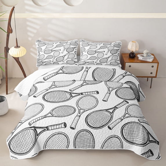 Castle Fairy Sport Tennis Twin Quilt Set,Ball Game Twin Coverlet Set,White Black