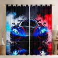 thumbnail image 1 of Castle Fairy Sports Car Curtains Pack of 2 (42x84 Each) for Boys, Smoke Splash Art Curtains Blackout for Bedroom, Blue Red, 1 of 6