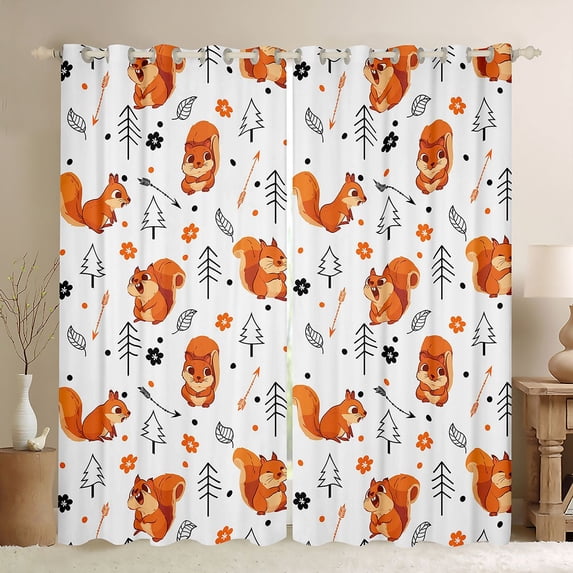 Castle Fairy Squirrel Blackout Curtains Set of 2 (52x84 Each),Cartoon Window Curtains