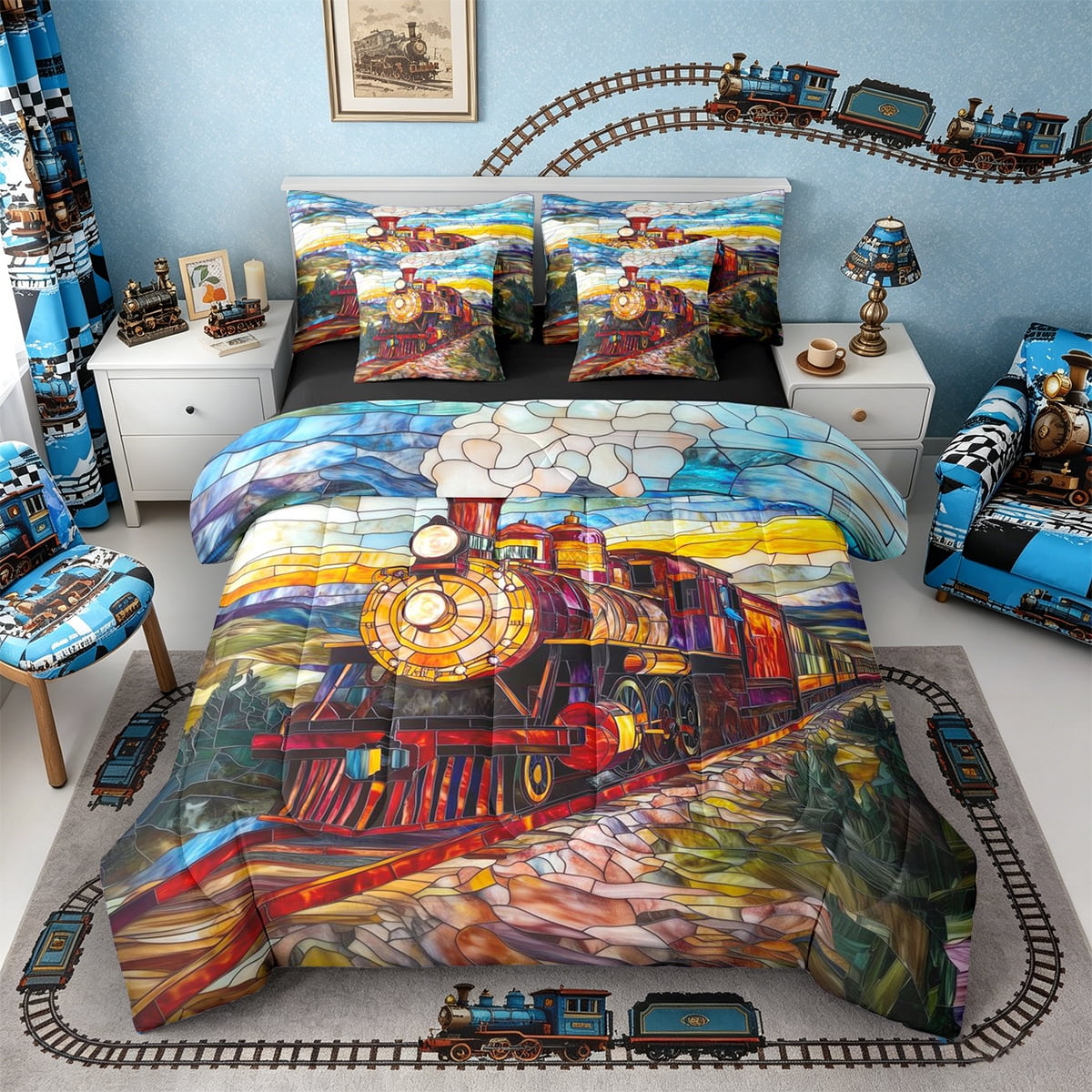 Castle Fairy Stained Glass Train Bedding Comforter Set 7 Pieces for ...