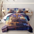 thumbnail image 1 of Castle Fairy Stained Glass Train Twin Quilt Set,Art Deco Station Twin Coverlet Set for Themed Bedroom,Purple Gold, 1 of 7