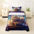 thumbnail image 1 of Castle Fairy Stained Glass Train Twin Sheet Sets 3pcs for Teens, Art Deco Station Bedding for Themed Bedroom, Purple Gold, 1 of 6