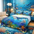 thumbnail image 1 of Castle Fairy Stained Glass Whale King Sheets 4pcs,Jellyfish Coral Underwater Tile Bedding,Cyan Navy,1 Fitted Sheet,1 Flat Sheet and 2 Pillowcases, 1 of 6