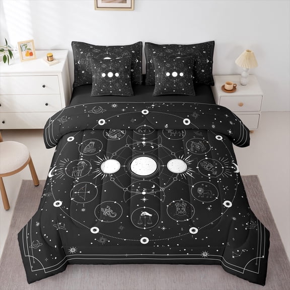 Castle Fairy Starry Sky Bedding Comforter Set 7pcs for Boys Girls,Psychedelic Astrology Queen Bedding Sets Super Cozy,Universe Galaxy Queen Sheet Sets,Luxury Bedroom Decor,Reversible