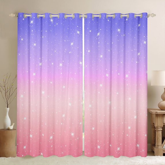 Castle Fairy Starry Sky Black Out Curtains for Boys Girls,Dreamy Princess Curtains Pack of 2 (42x63 Each),Gradient Pink Purple Bedroom Curtains,Luxury Bedroom Decor