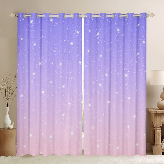 Castle Fairy Starry Sky Blackout Curtains Set of 2 (52x84 Each) for Boys Girls,Dreamy Princess Window Curtains,Gradient Pink Purple Curtains and Drapes,Luxury Bedroom Decor