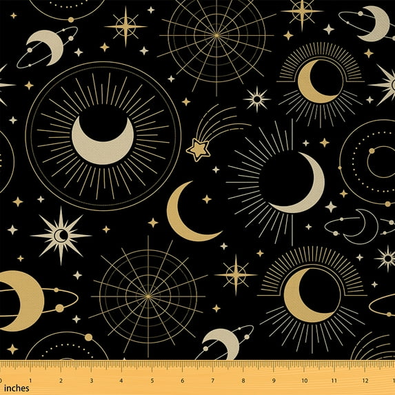 Castle Fairy Starry Sky Fabric by the Yard 10 Yard,Bohemian Theme Room Decor Fabric by the Yard,Sun Moon Sewing Fabric,Super Cozy Hippie Room Decor