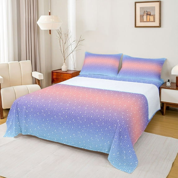 Castle Fairy Starry Sky Girl Boy 4pcs Bed Sheets,Universe Galaxy King Sheets,Abstract Gradient Ombre Super Cozy Sheet Set,Breathable Home Decor