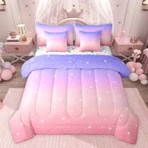 Castle Fairy Starry Sky Twin Bedding Sets 7-Piece for Boys Girls,Dreamy Princess Bedding Comforter Set Microfiber,Gradient Pink Purple Breathable Sheet Sets,Luxury Bedroom Decor,Reversible