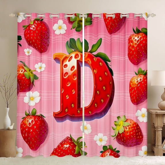 Castle Fairy Strawberry Letter D Blackout Curtains Set of 2 (52x84 Each) for Kids,Red Fruit Window Curtains