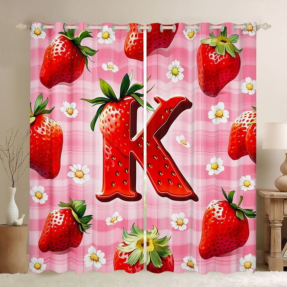 Castle Fairy Strawberry Letter K Black Out Curtains for Kids,Red Fruit Curtains Pack of 2 (42x63 Each)