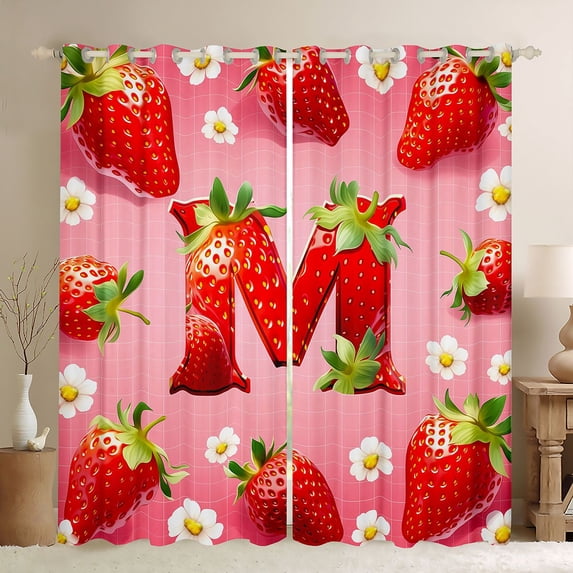 Castle Fairy Strawberry Letter M Blackout Curtains Set of 2 (52x84 Each) for Kids,Fruit Flowers Window Curtains for Bedroom