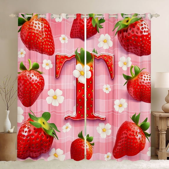 Castle Fairy Strawberry Letter T Black Out Curtains for Kids,Red Fruit Curtains Pack of 2 (42x63 Each)