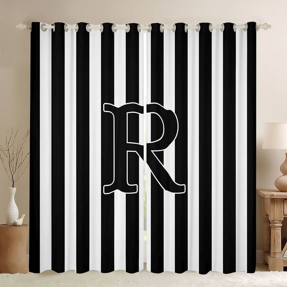 Castle Fairy Striped Letter R Black Out Curtains for Adults,Geometric Lines Curtains Pack of 2 (42x63 Each) for Minimalist Space