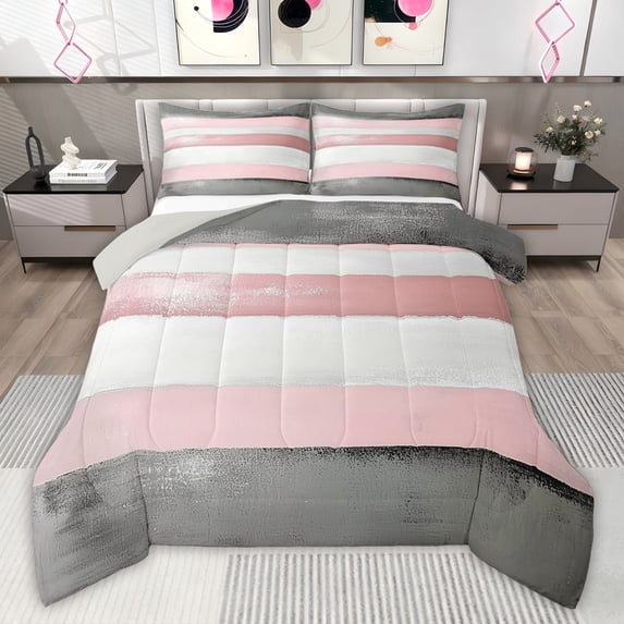 Castle Fairy Stripes Girl Full Size Comforter Sets,Vintage Minimalist Lines Bedding Sets